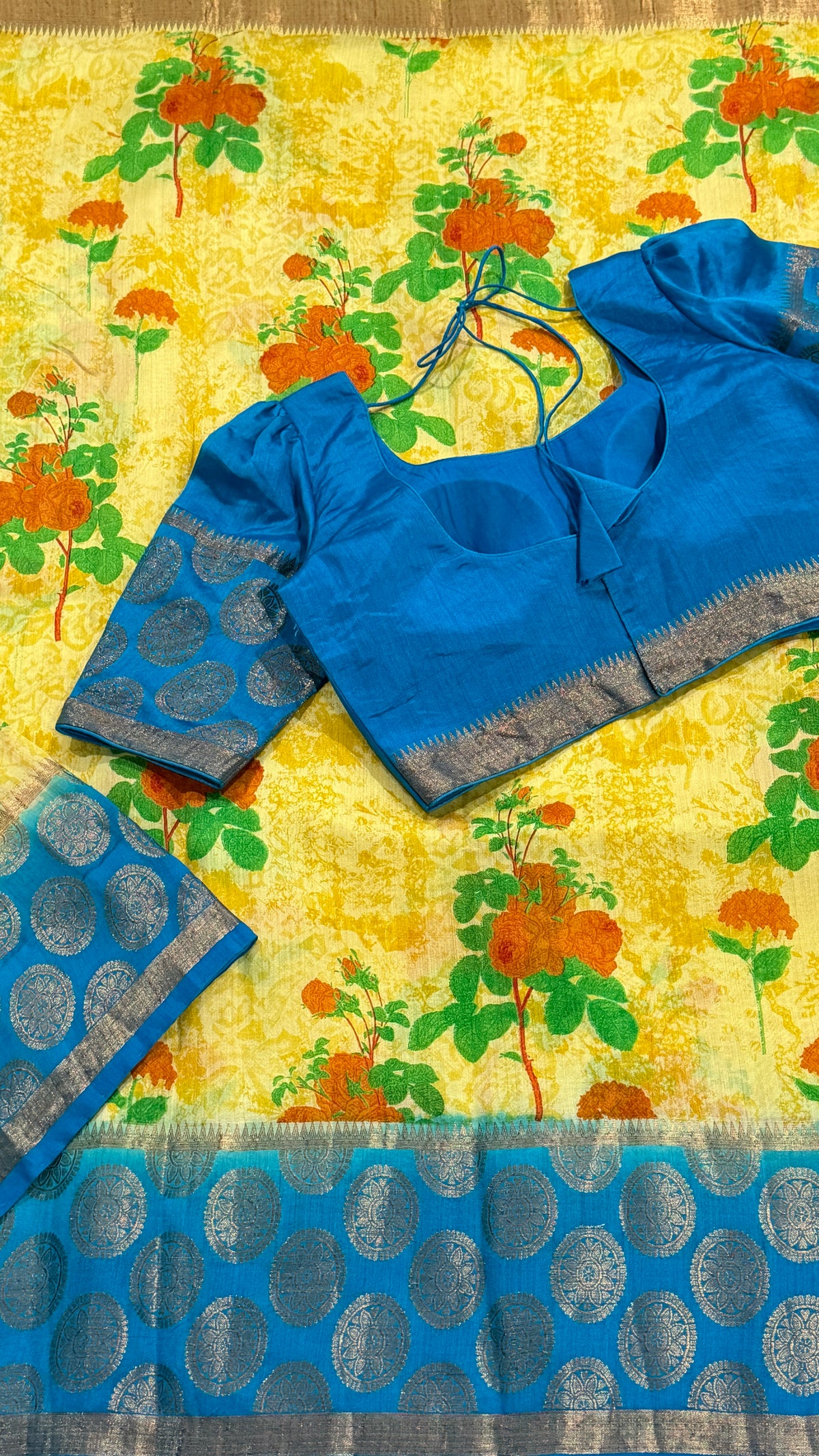 Yellow Printed Silk Saree