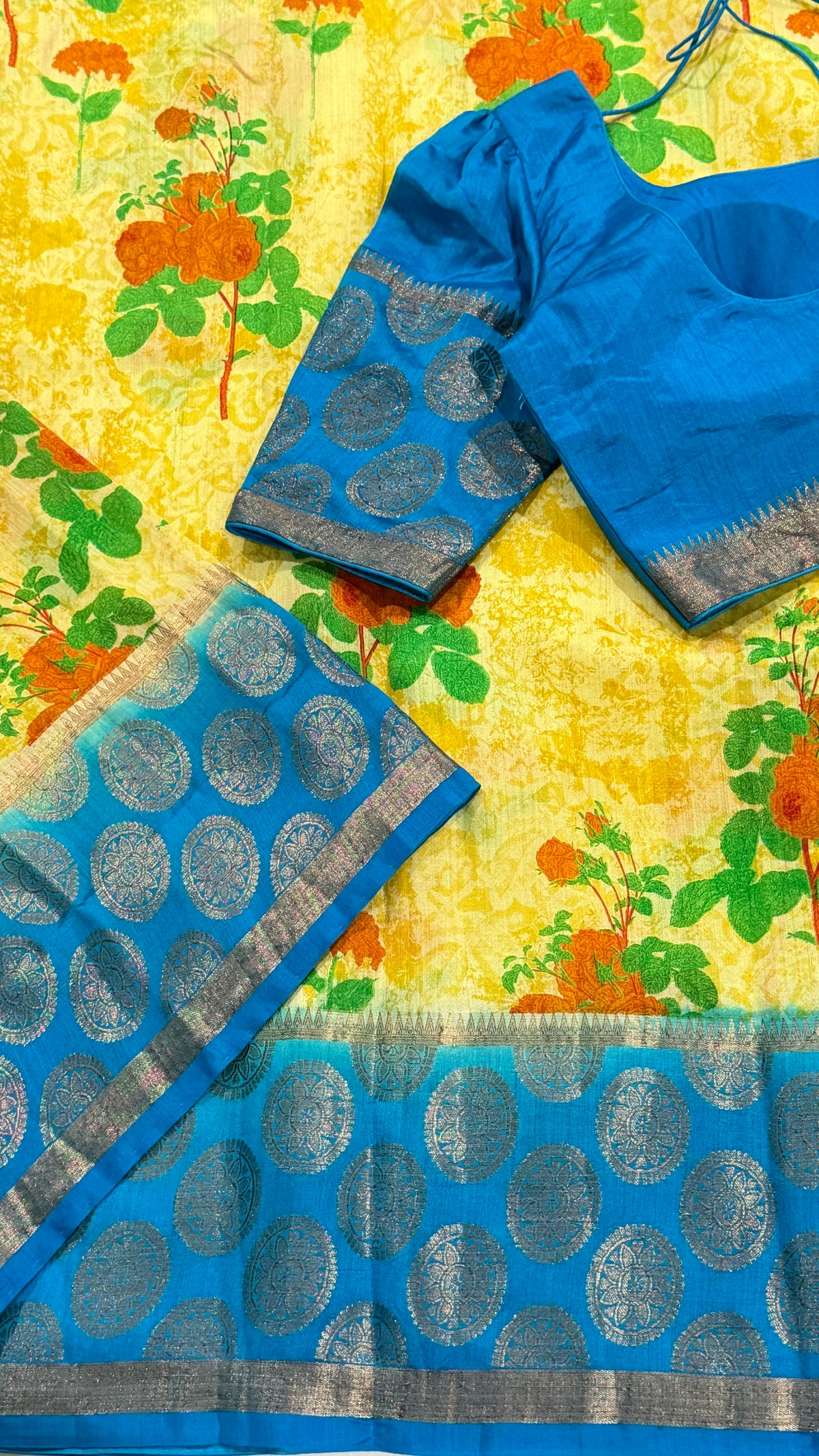 Yellow Printed Silk Saree