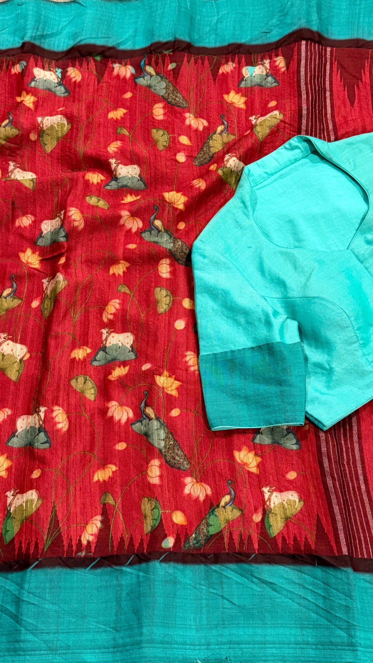 Red Tussar Silk Saree