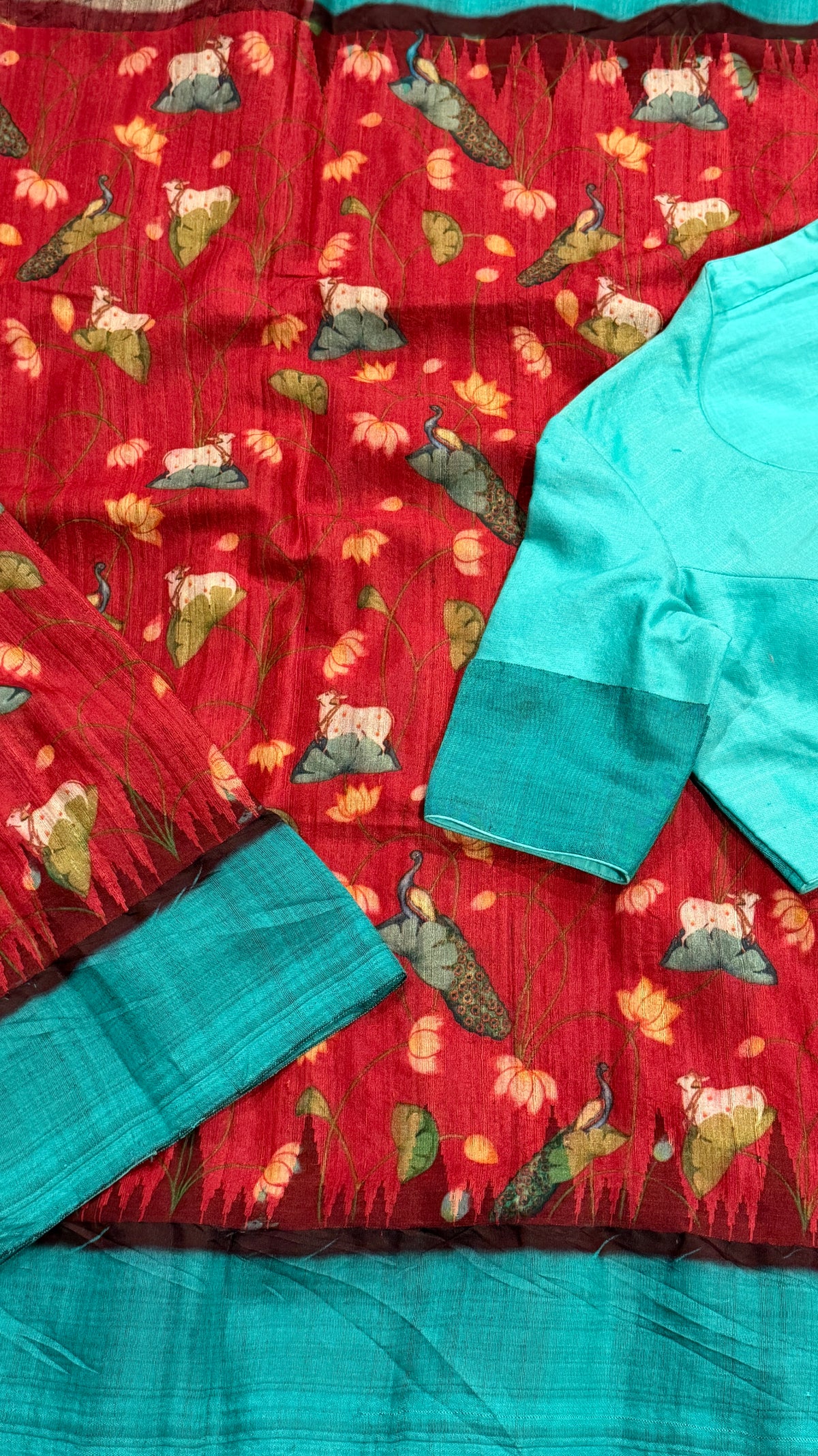 Red Tussar Silk Saree