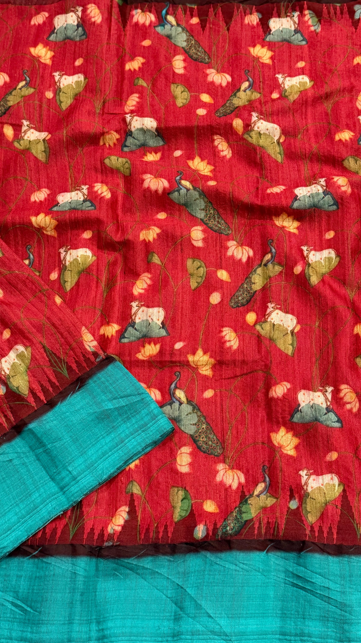 Red Tussar Silk Saree