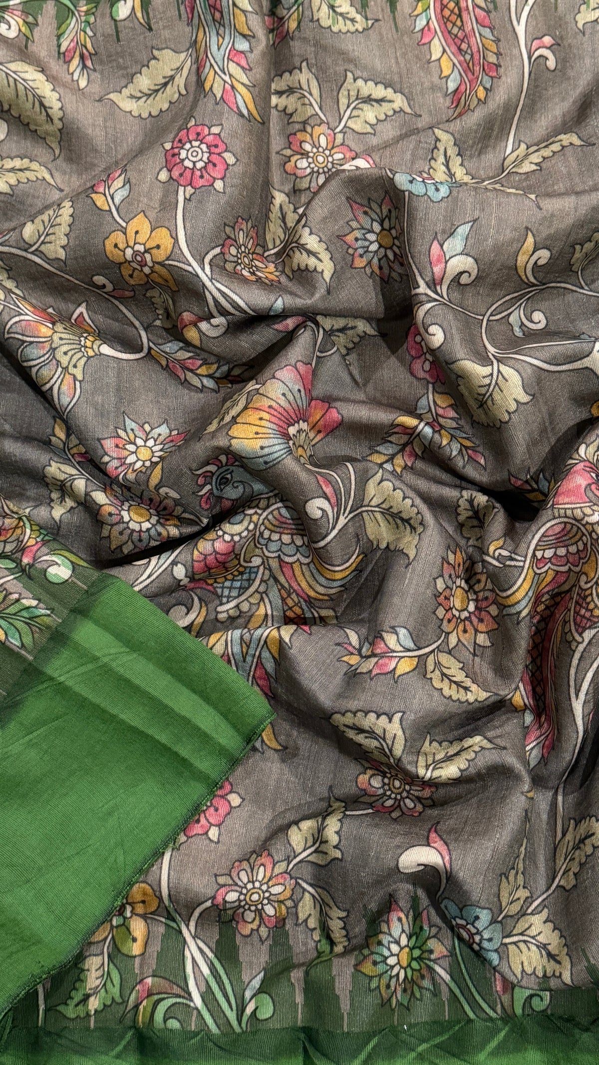 Grey Tussar Silk Saree
