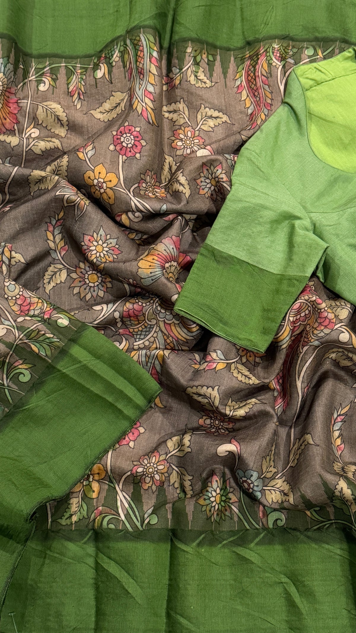 Grey Tussar Silk Saree