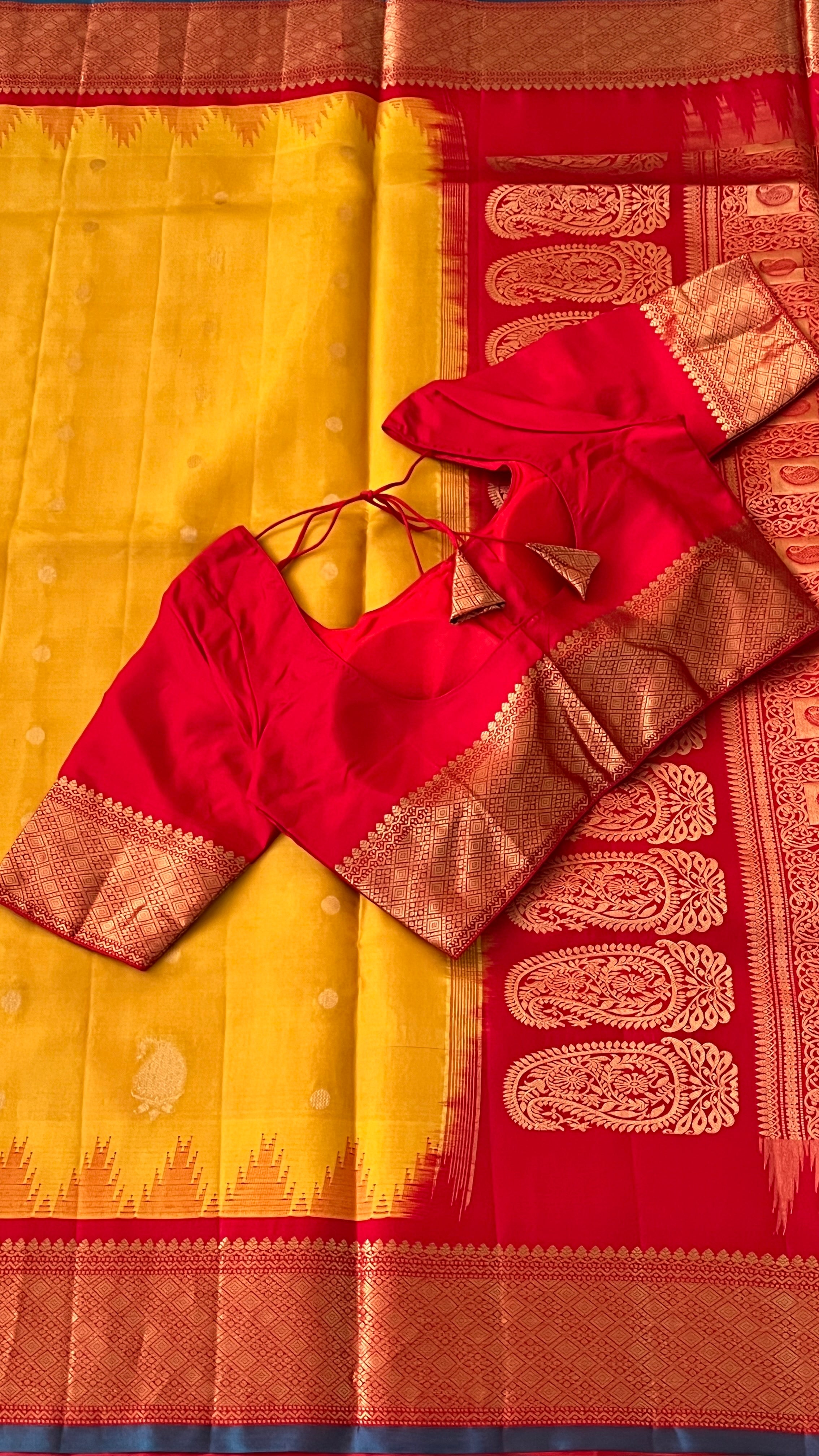 Mustard & Red Gadwal Silk Saree