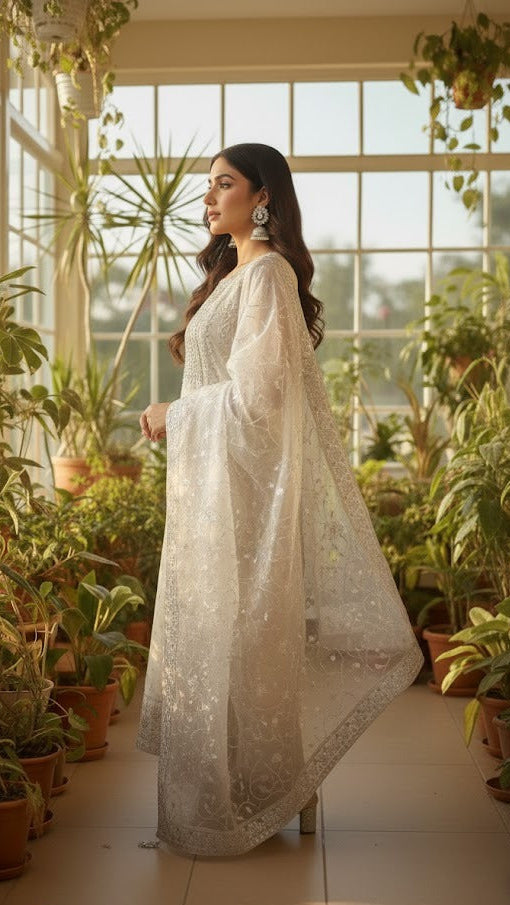 Ivory Organza Nyra Anarkali