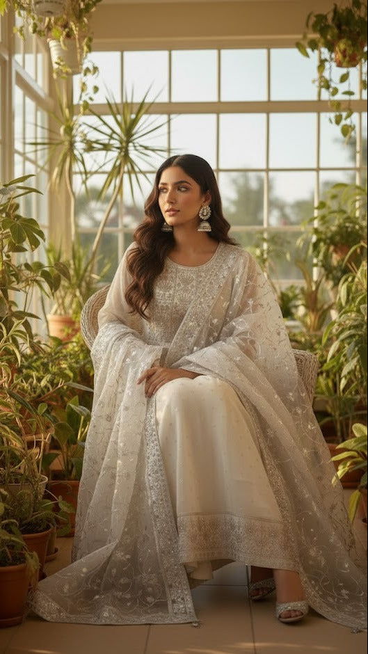 Ivory Organza Nyra Anarkali