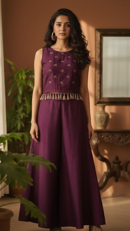 Wine Croptop Sharara