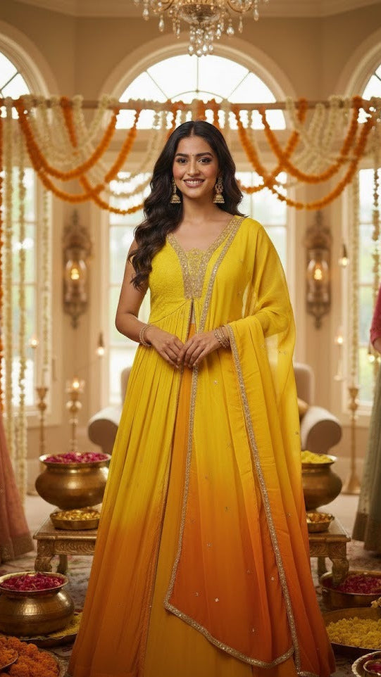 Yellow Ombre Long-Top Lehenga
