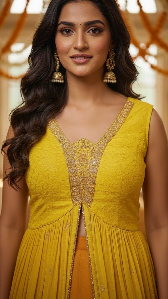 Yellow Ombre Long-Top Lehenga