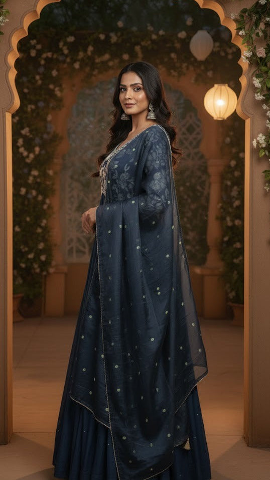 Navy Blue Floral Gown