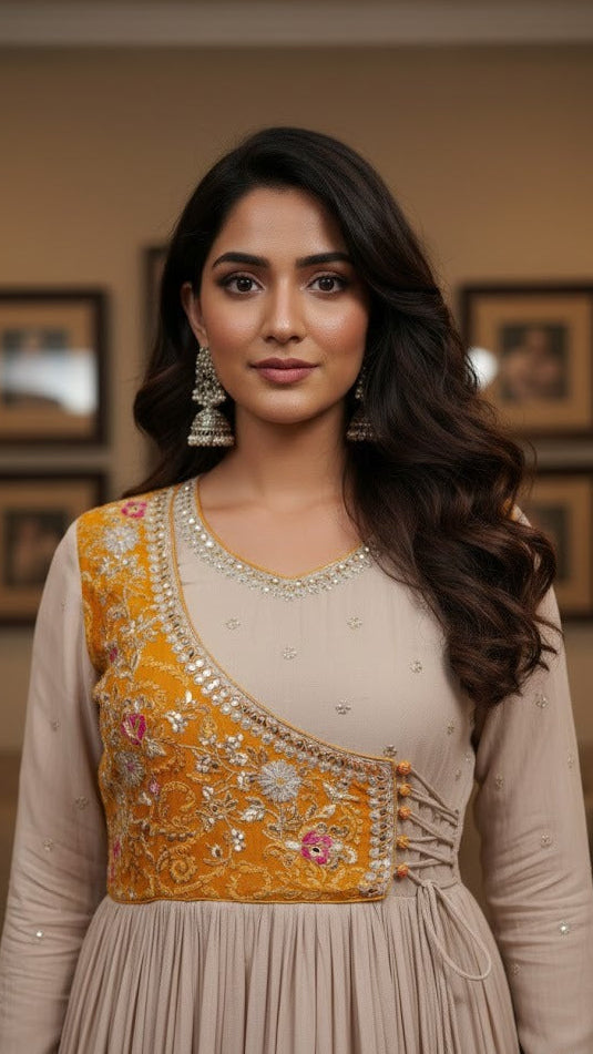 Champagne & Marigold Bandhani Gown