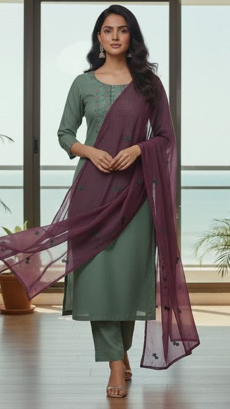 Sage Embroidered Suit
