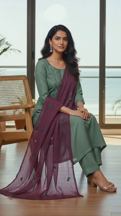 Sage Embroidered Suit