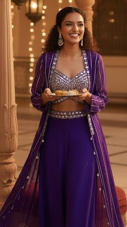 Purple Mirror Work Croptop Sharara
