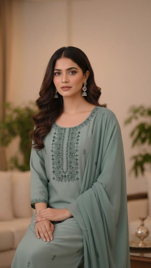 Sage Embroidered Suit