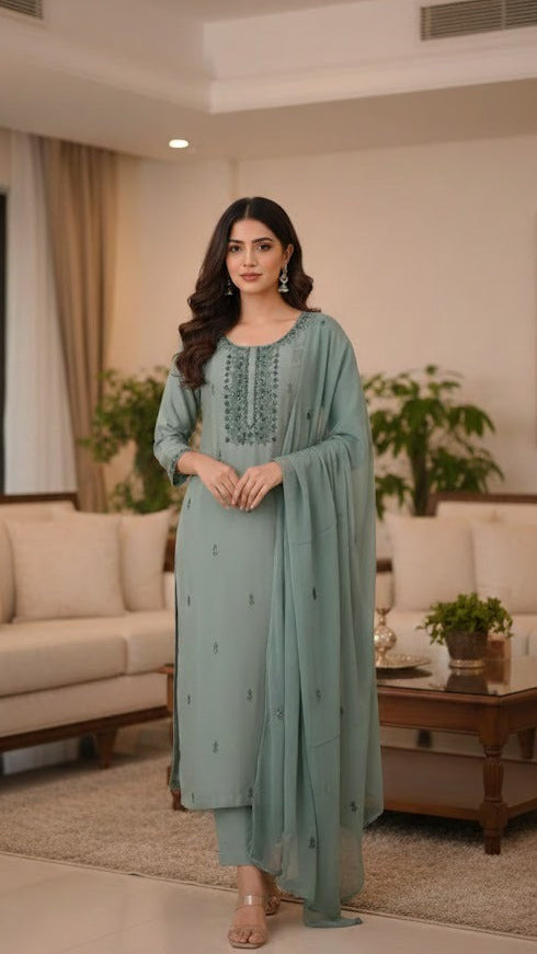Sage Embroidered Suit