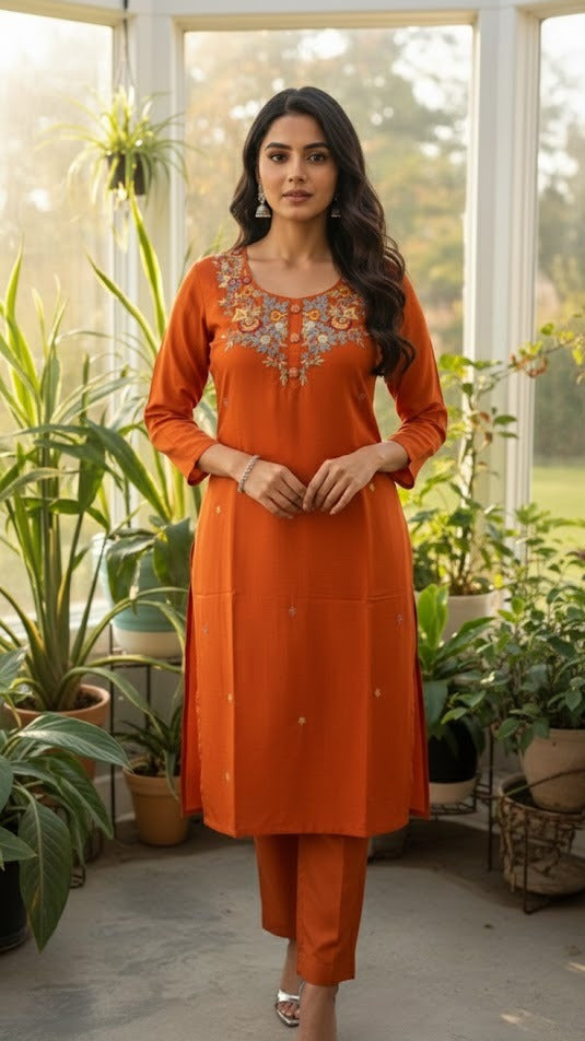 Rust Embroidered Suit
