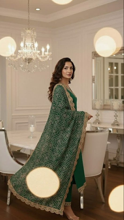 Bottle Green Bandhani Suit