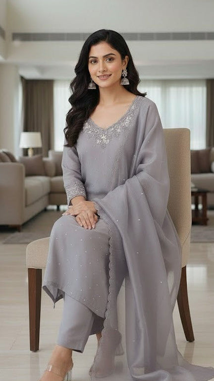 Lilac Embroidered Suit