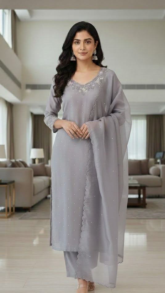 Lilac Embroidered Suit