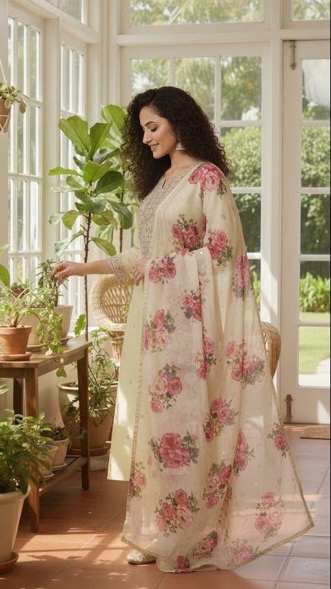 Cream Elegant Bloom Suit
