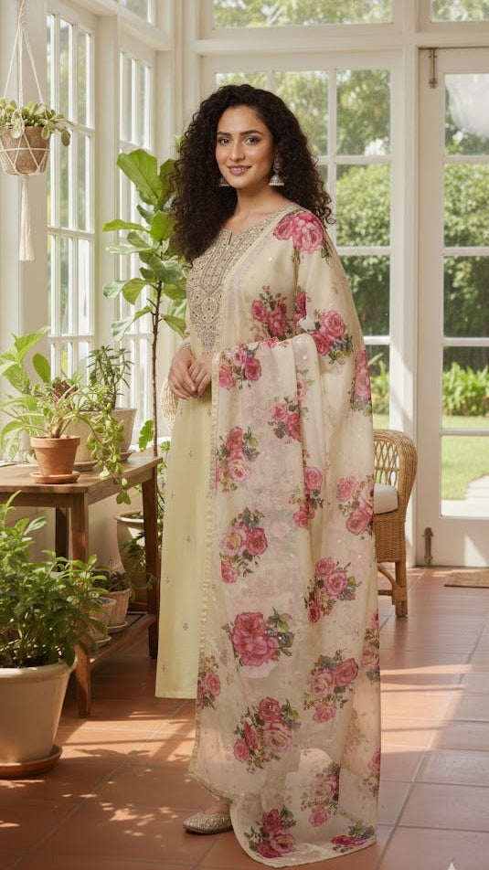 Cream Elegant Bloom Suit