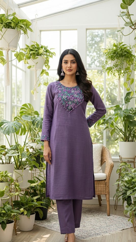 Lavender Teal Embroidered Suit