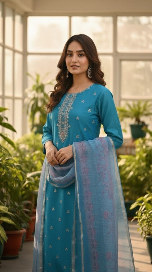 Sky Blue Silk Suit