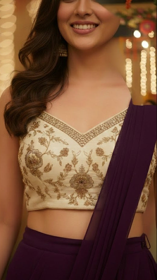Wine & Cream Croptop Pre-Draped Sharara