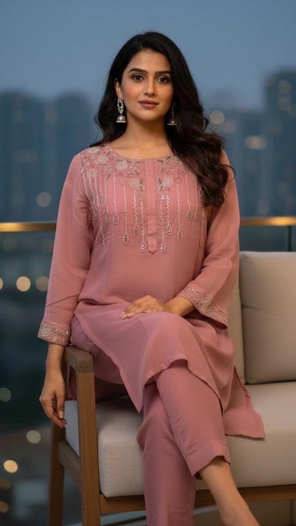 Embroidered Rose Co-ord Set