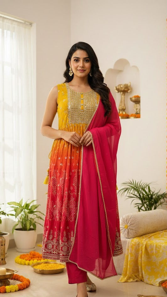 Sunset Ombre Nyra Cut Anarkali