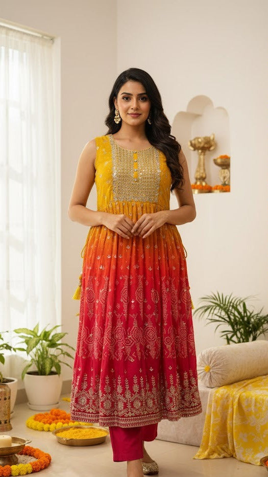 Sunset Ombre Nyra Cut Anarkali