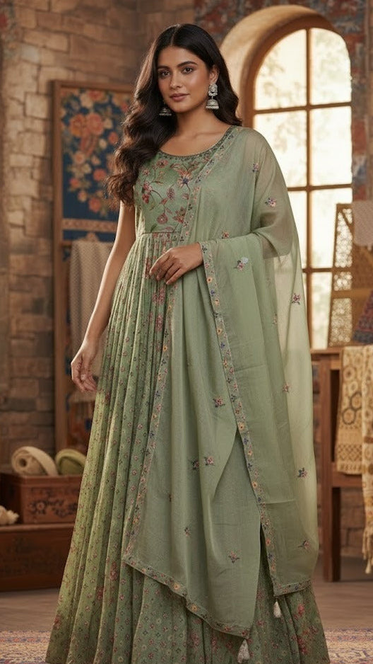 Sage Green Floral Gown