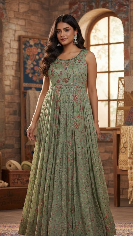 Sage Green Floral Gown