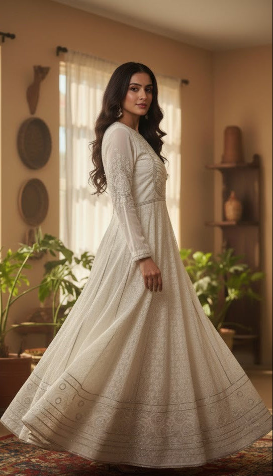 White Chikankari Gown