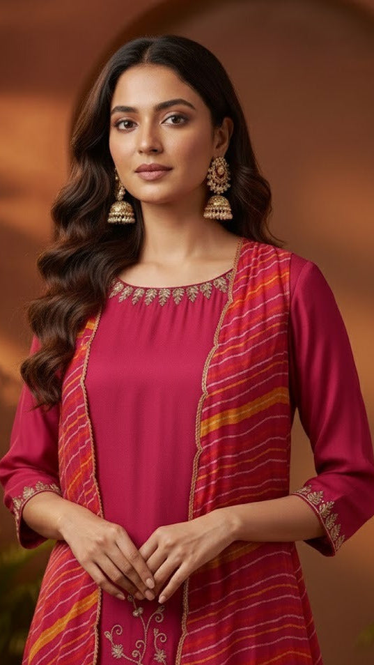Pink Leheriya Jacket Suit