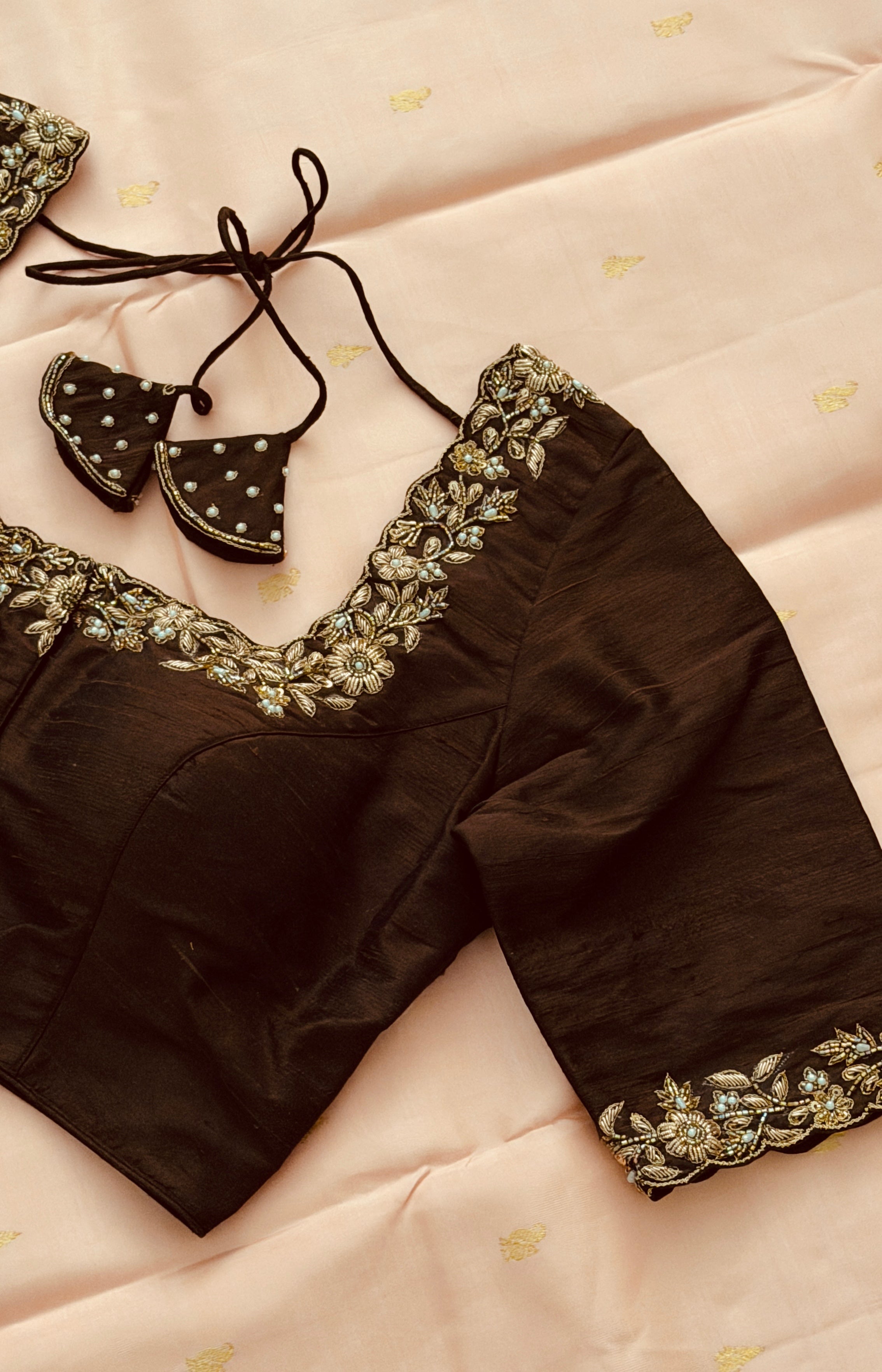 Brown Pearl Floral Blouse