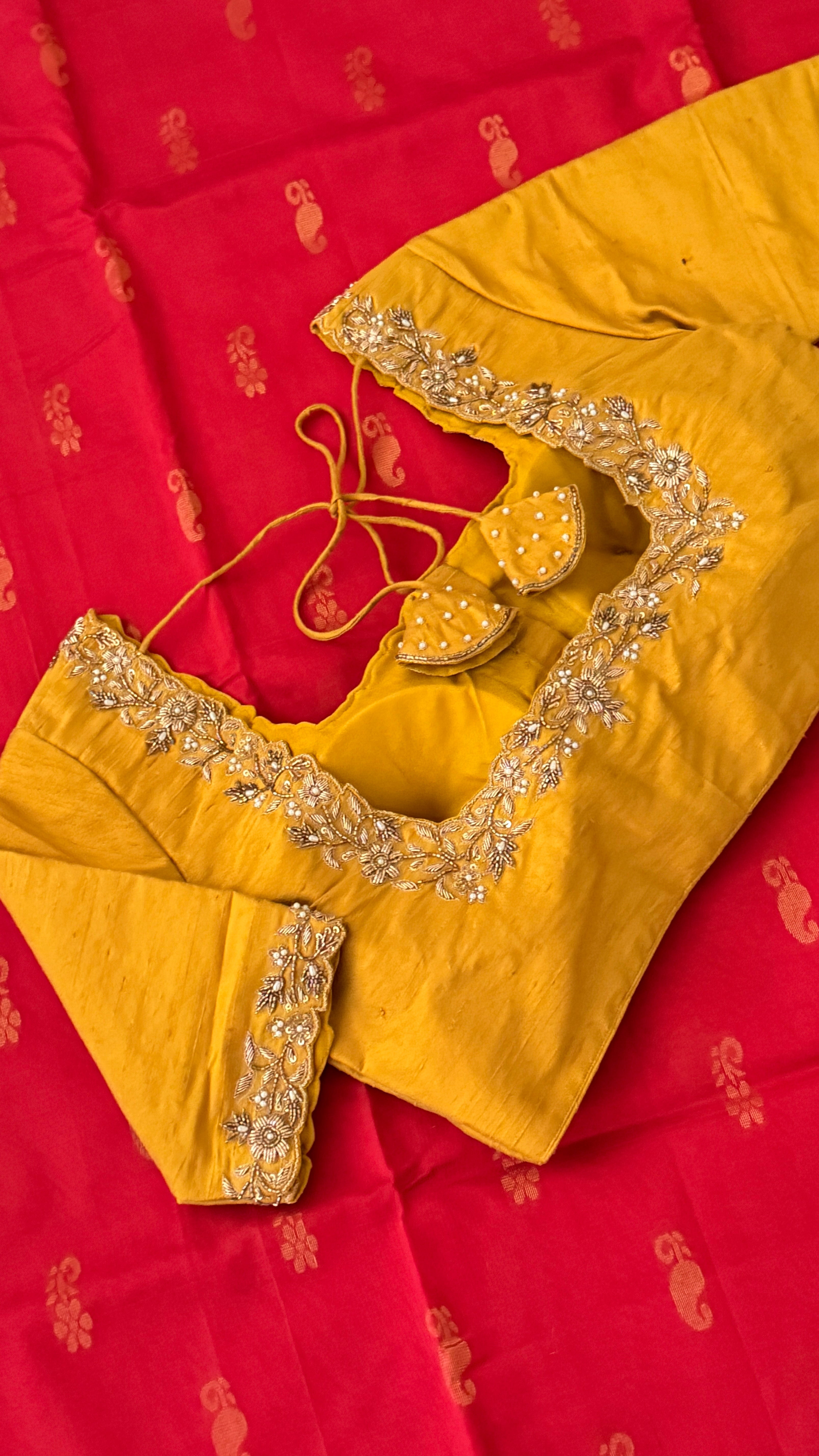 Mustard Floral Pearl Blouse