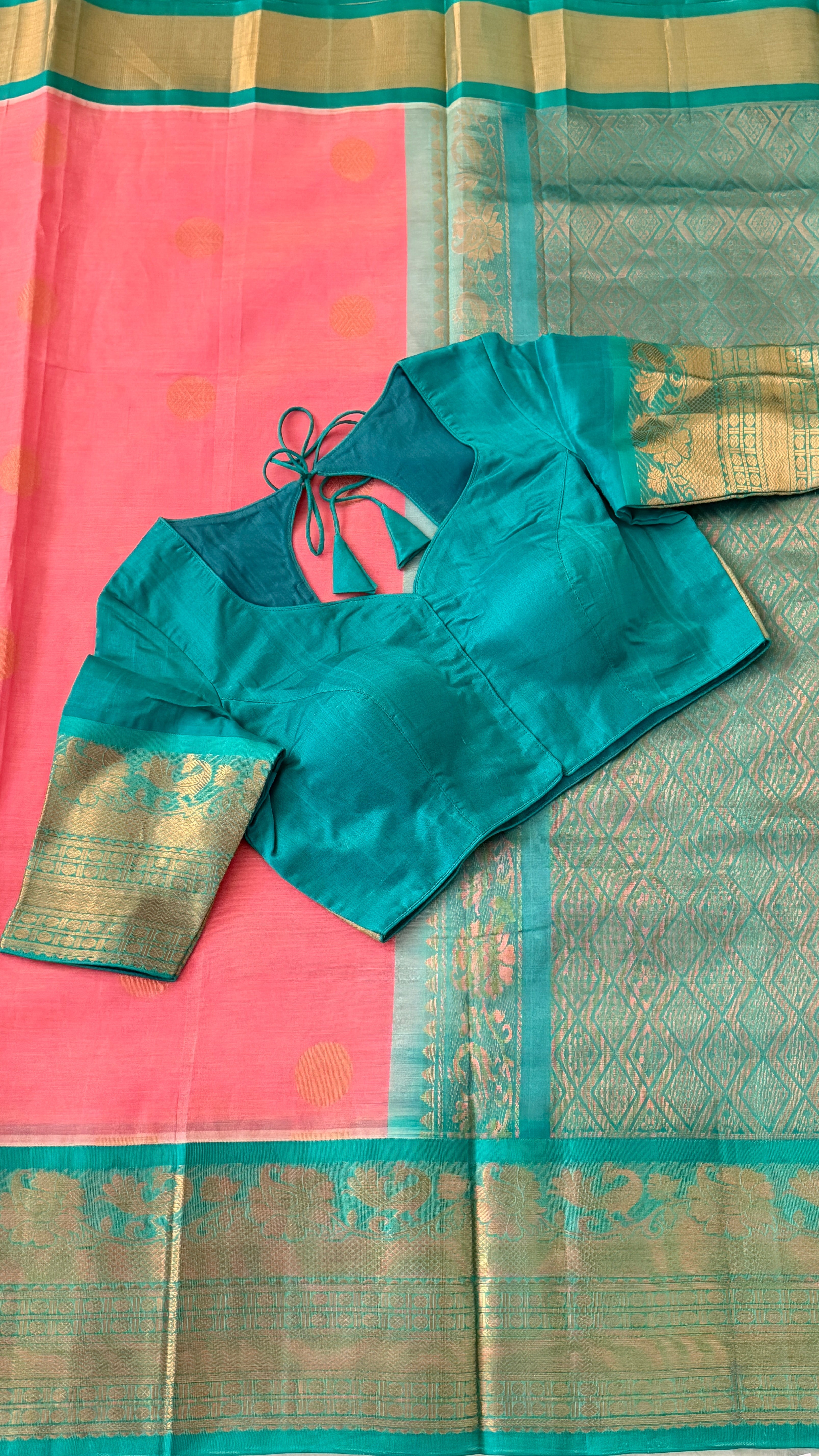 Pink & Blue Mangalagiri Silk Saree