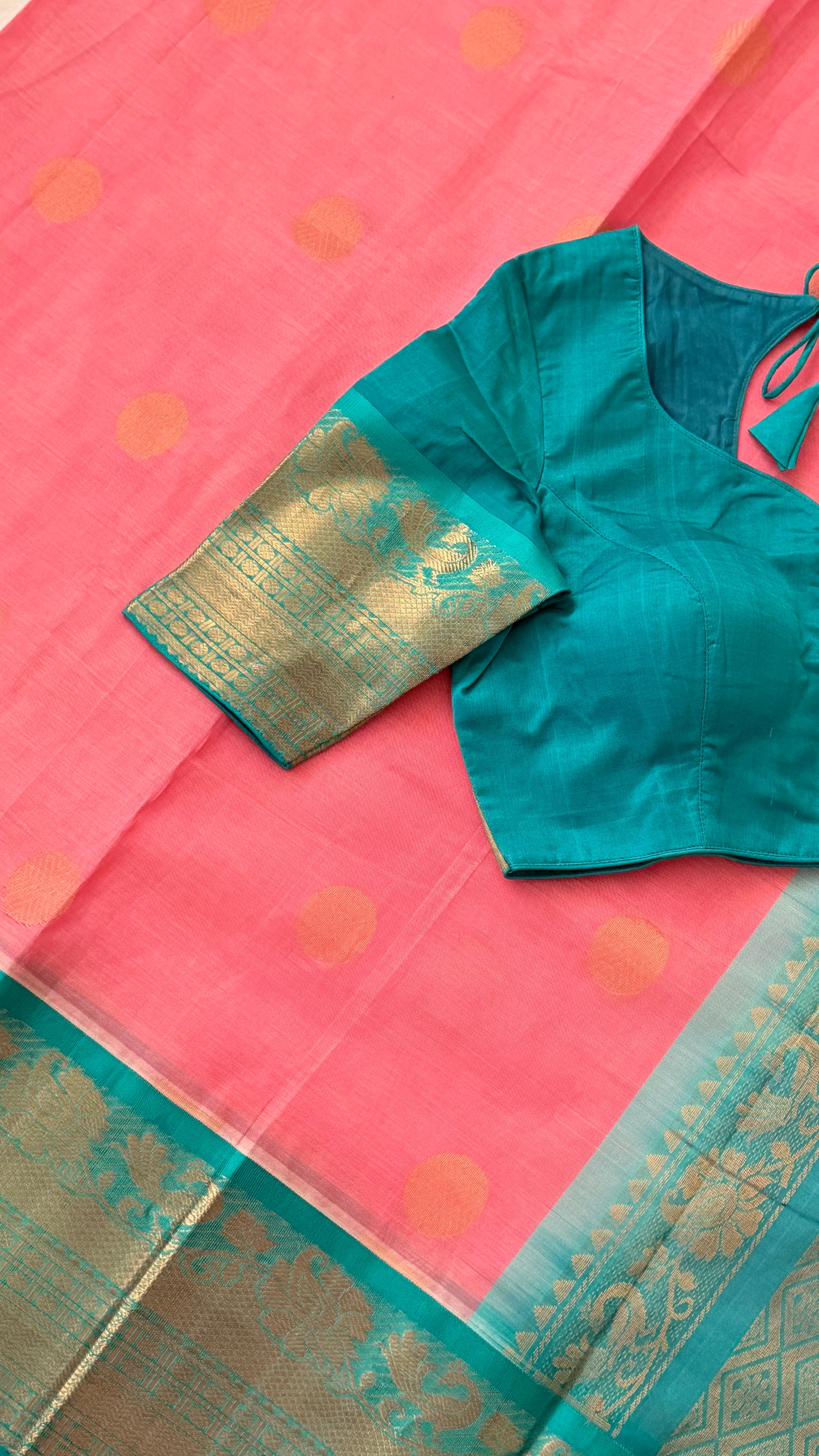 Pink & Blue Mangalagiri Silk Saree