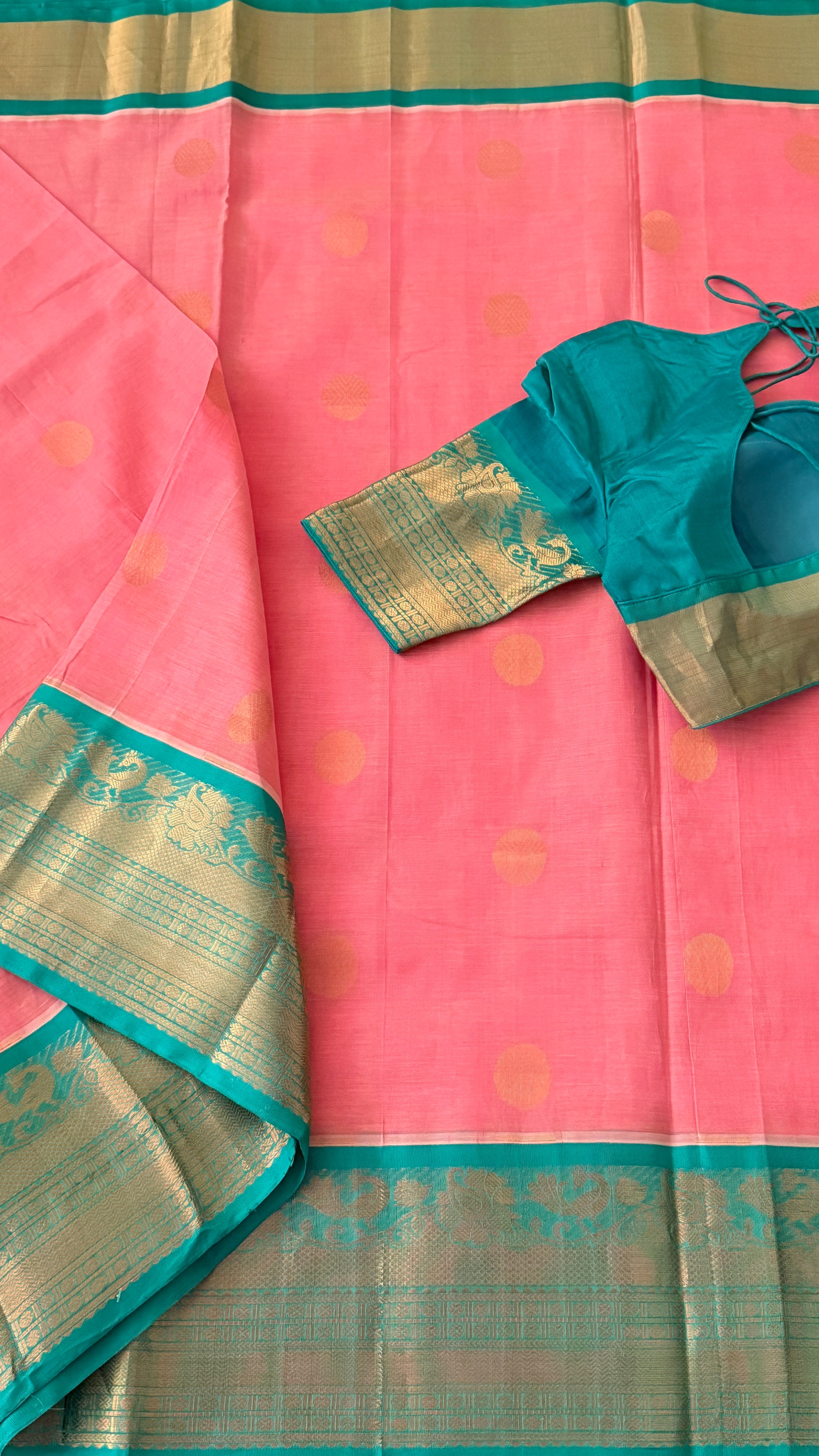 Pink & Blue Mangalagiri Silk Saree