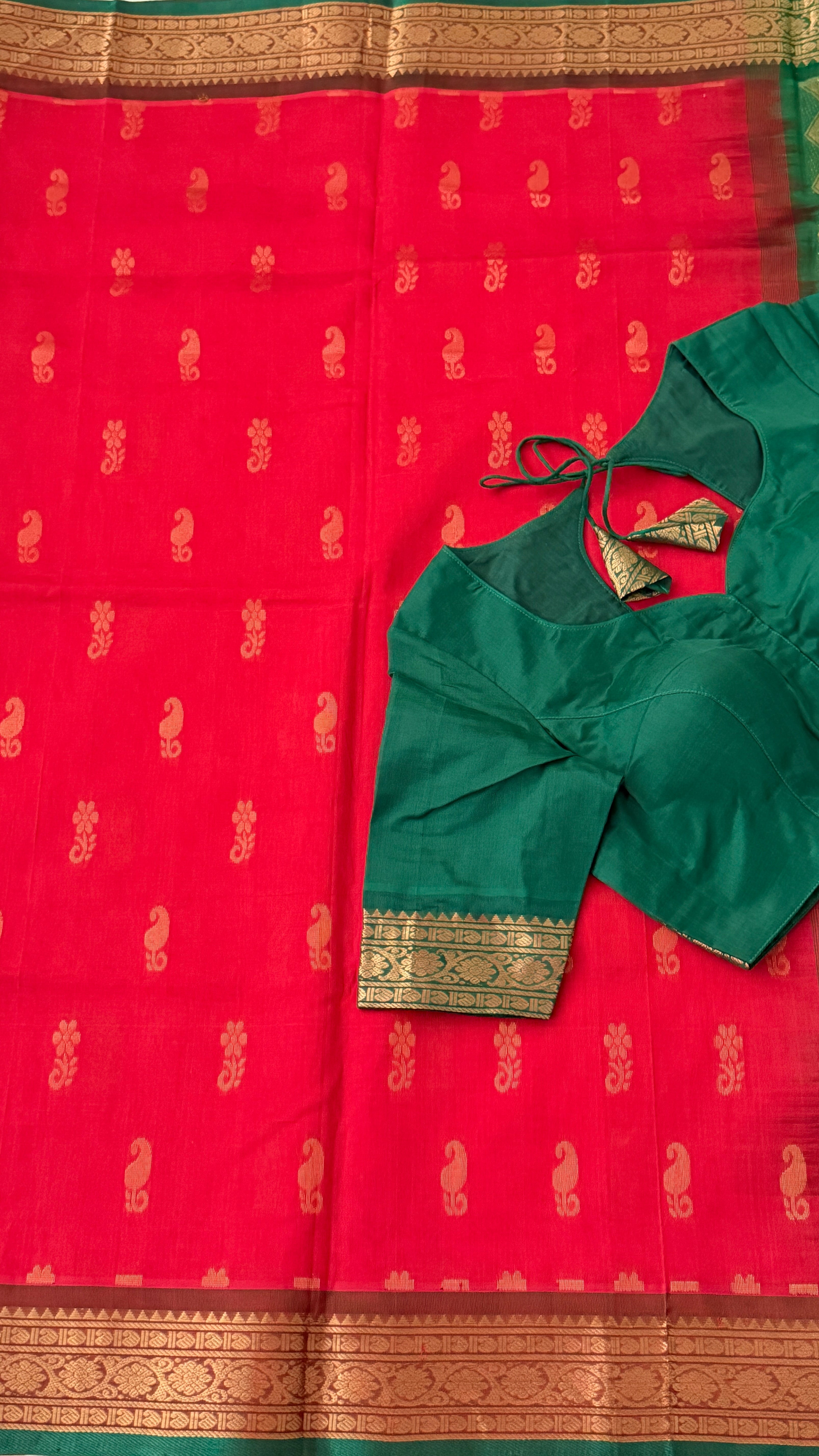 Red & Green Mangalagiri Silk Saree