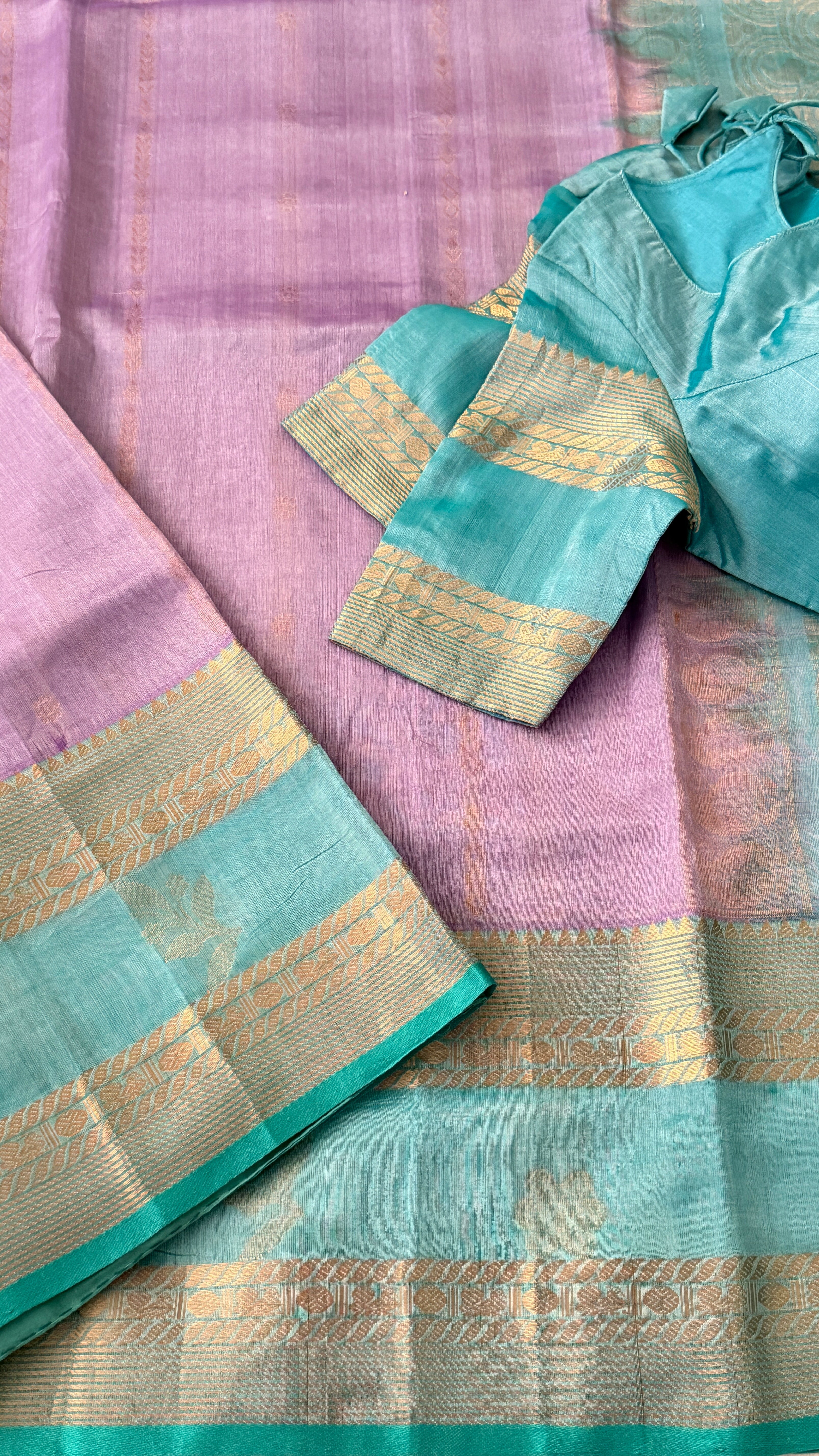 Lavender & Blue Mangalagiri Silk Saree