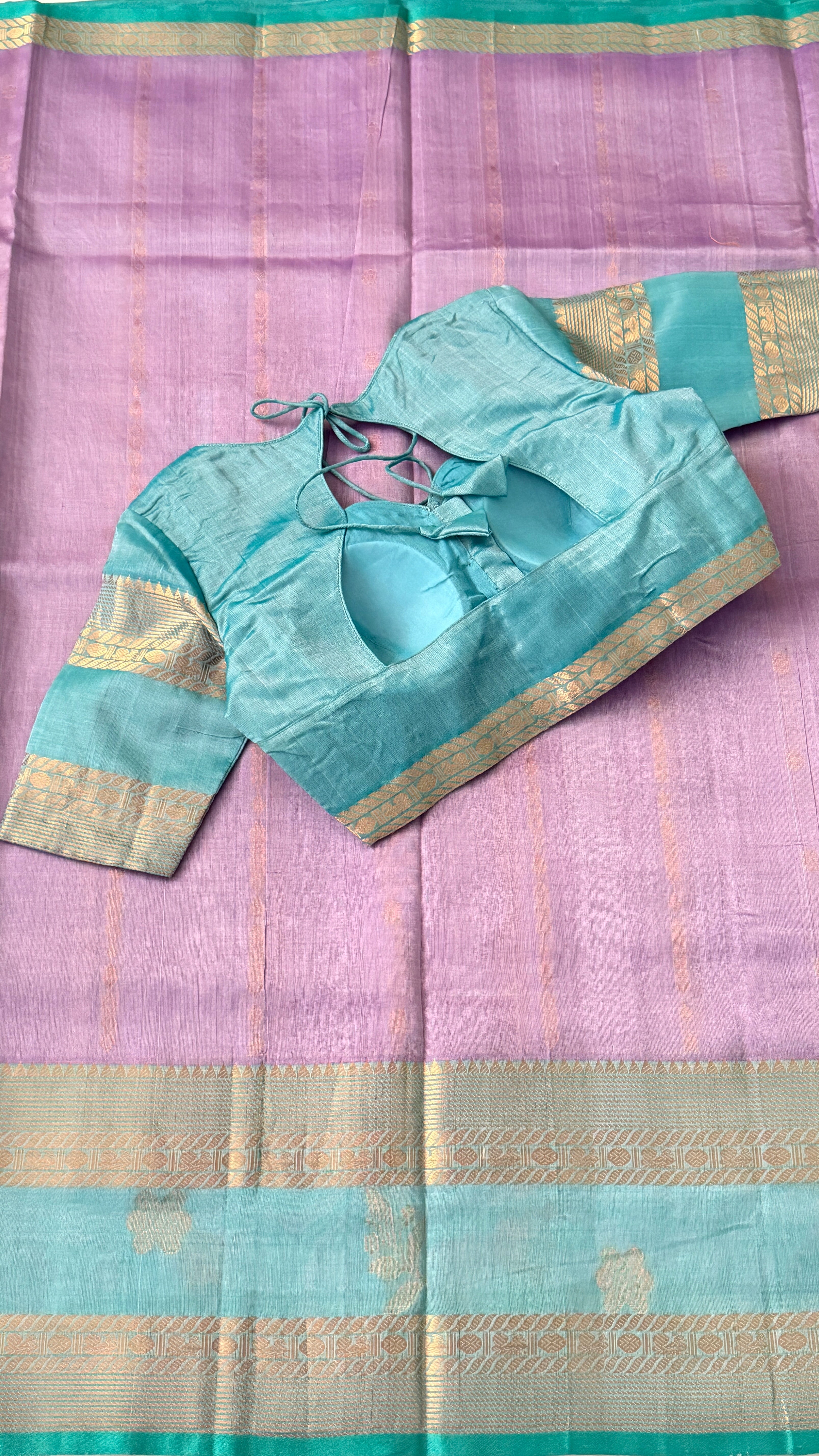 Lavender & Blue Mangalagiri Silk Saree