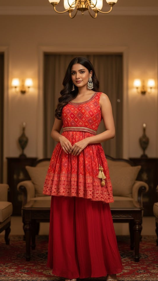 Coral Diamond Weave Sharara