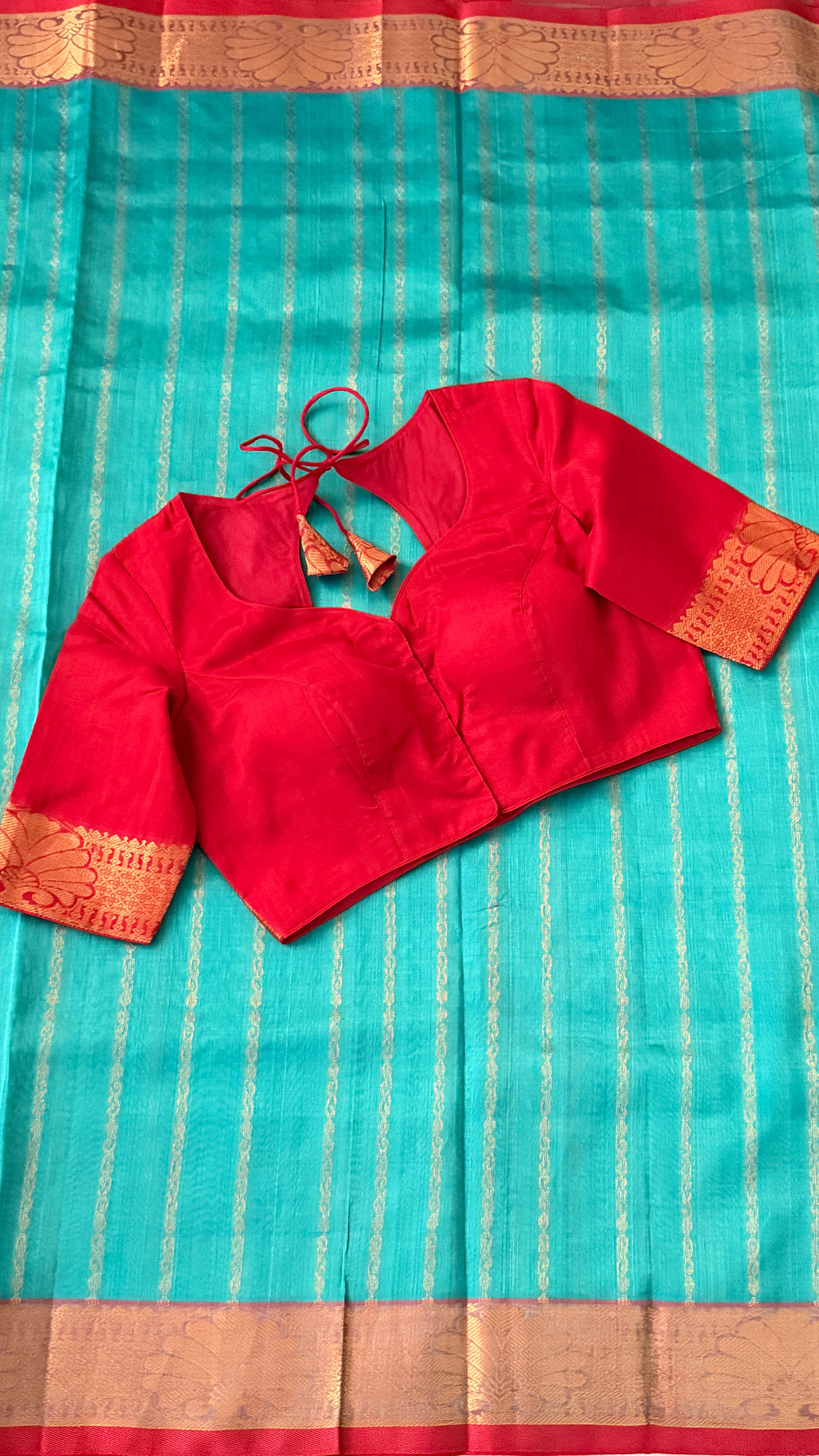 Blue & Red Mangalagiri Silk Saree