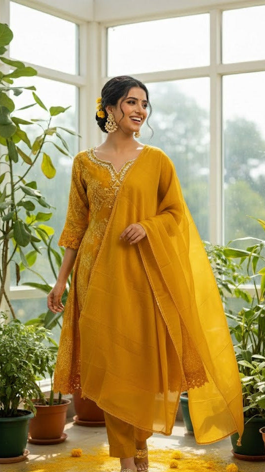 Marigold Embroidered Suit