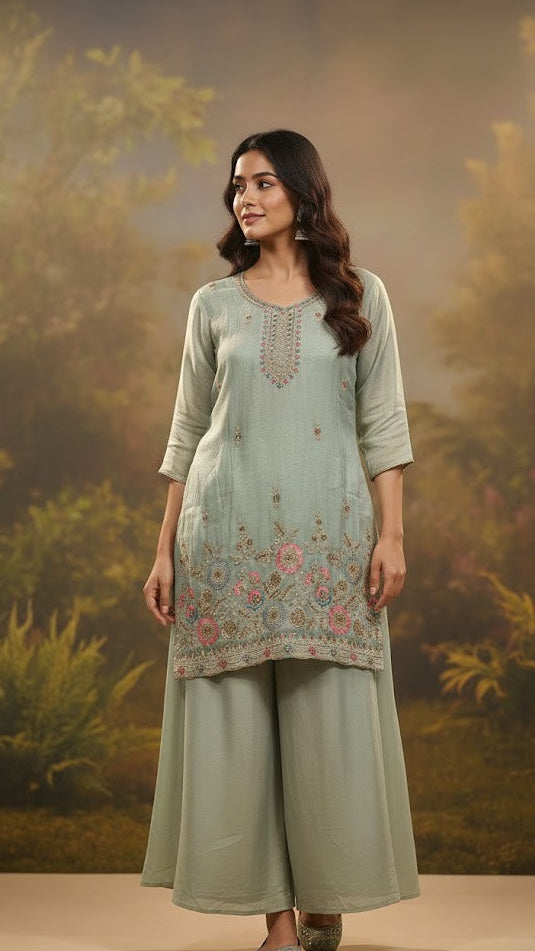 Sage Pastel Floral Sharara