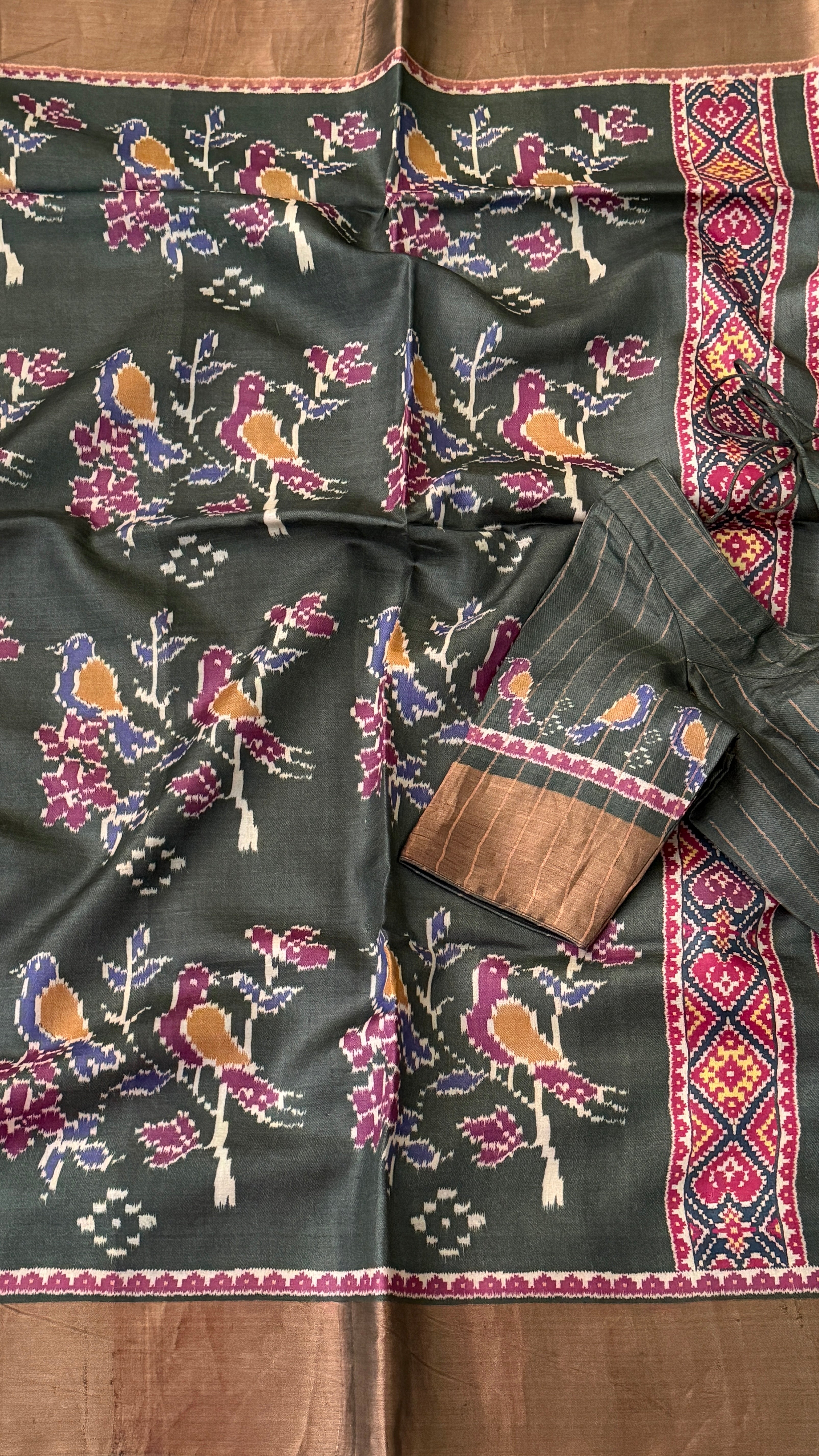 Grey Patola Tussar Banaras Saree