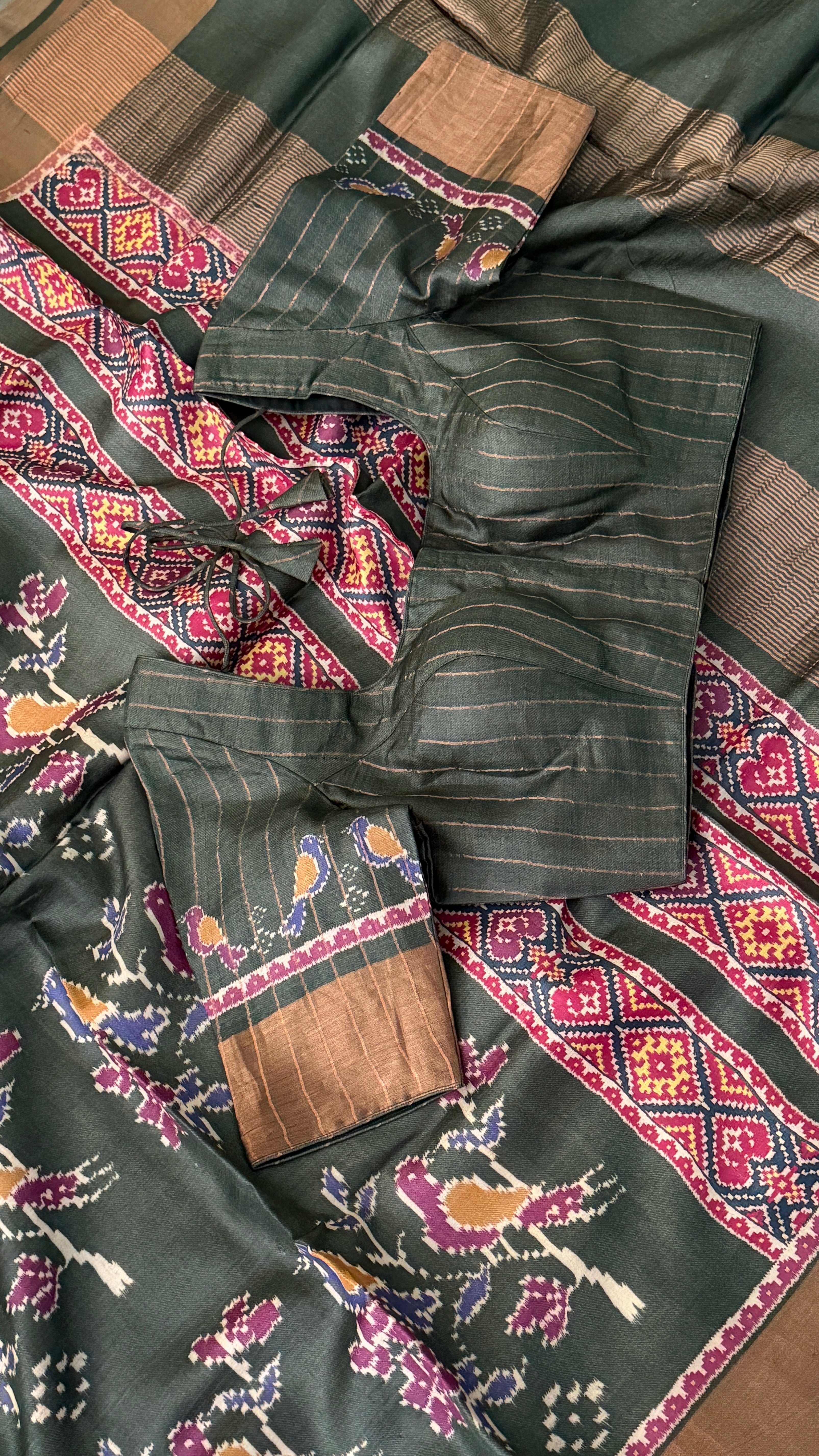 Grey Patola Tussar Banaras Saree